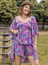 Load image into Gallery viewer, Plus Size Printed Cami, Open Front Cover Up and Shorts Set