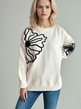 Load image into Gallery viewer, Flower Round Neck Long Sleeve Sweater