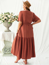 Load image into Gallery viewer, Plus Size V-Neck Flutter Sleeve Midi Dress