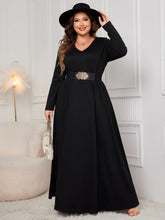 Load image into Gallery viewer, Plus Size Cutout V-Neck Long Sleeve Maxi Dress