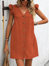 Load image into Gallery viewer, Button Up V-Neck Cap Sleeve Mini Dress