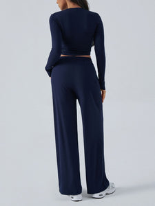 Devine Round Neck Long Sleeve Top and Pants Set