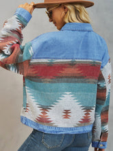 Load image into Gallery viewer, Geometric Button Up Dropped Shoulder Denim Jacket