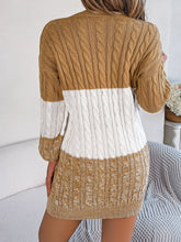 Load image into Gallery viewer, Cable-Knit Round Neck Color Block Sweater Dress