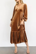 Load image into Gallery viewer, V-Neck Long Sleeve Midi Velvet Dress