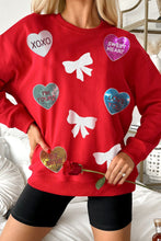 Load image into Gallery viewer, Valentine’s Day Sequin Bow Heart Round Neck Sweatshirt