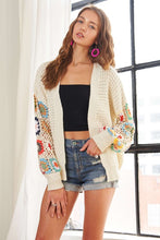 Load image into Gallery viewer, ADORA Full Size Contrast Crochet Open Front Long Sleeve Cardigan