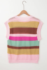 Sydney Color Block Round Neck Cap Sleeve Knit Top