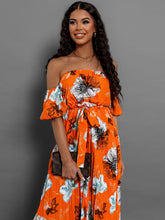 Load image into Gallery viewer, Pleated Floral Off-Shoulder Short Sleeve Midi Dress