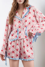 Load image into Gallery viewer, Valentine’s Day Frill Strawberry Print Flounce Sleeve Top and Shorts Lounge Set