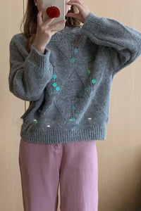 Sequin Round Neck Long Sleeve Sweater