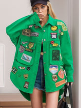 Load image into Gallery viewer, Embroidered Patch Button Up Long Sleeve Denim Jacket