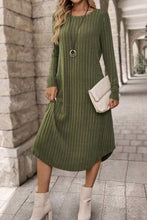 Load image into Gallery viewer, Ribbed Curved Hem Round Neck Long Sleeve Dress