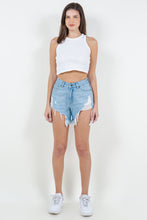 Load image into Gallery viewer, American Bazi High Waist Fringed Hem Denim Shorts