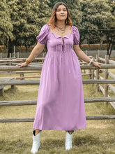 Load image into Gallery viewer, Plus Size Tie Neck Short Sleeve Dress