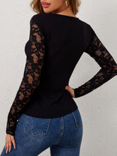 Load image into Gallery viewer, Lace Wavy Hem V-Neck Long Sleeve Top