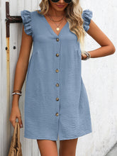 Load image into Gallery viewer, Button Up V-Neck Cap Sleeve Mini Dress