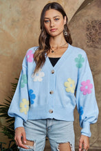 Load image into Gallery viewer, ADORA Flower Button Down Lantern Sleeve Cardigan