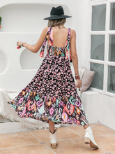 Load image into Gallery viewer, Printed Plunge Mixed Pattern Floral Ikat Sleeveless Midi Dress