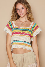 Load image into Gallery viewer, POL Openwork Ethnic Pattern Square Neck Cropped Knit Top