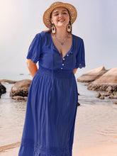 Load image into Gallery viewer, Plus Size Lace Detail Tie Neck Short Sleeve Maxi Dress