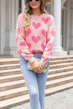 Load image into Gallery viewer, Valentine&#39;s Day Heart Jacquard Round Neck Sweater