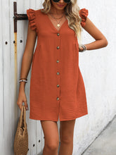 Load image into Gallery viewer, Button Up V-Neck Cap Sleeve Mini Dress