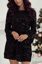 Load image into Gallery viewer, Sequin Bow Back Long Sleeve Mini Dress