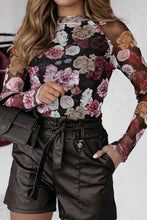 Load image into Gallery viewer, Floral Mock Neck Long Sleeve Mesh Top