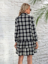 Load image into Gallery viewer, Ruffle Hem Plaid Button Down Long Sleeve Dress