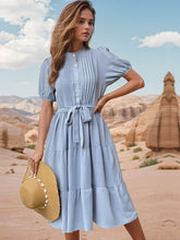 Load image into Gallery viewer, Tie Waist Puff Sleeve Midi Dress