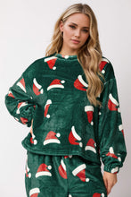 Load image into Gallery viewer, Christmas Hat Pattern Round Neck Long Sleeve Top and Pants Set