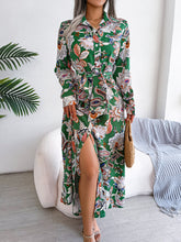 Load image into Gallery viewer, Tied Printed Long Sleeve Midi Dress