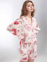 Load image into Gallery viewer, Valentine’s Day Lace Detail Heart Print Collared Neck Top and Shorts Lounge Set