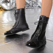 Load image into Gallery viewer, Contrast Lace Up Point Toe Boots