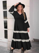 Load image into Gallery viewer, Plus Size Minka Lace Detail V-Neck Long Sleeve Midi Dress