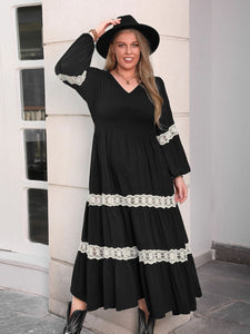 Plus Size Minka Lace Detail V-Neck Long Sleeve Midi Dress