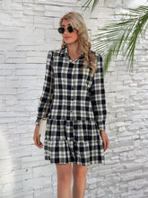 Load image into Gallery viewer, Ruffle Hem Plaid Button Down Long Sleeve Dress