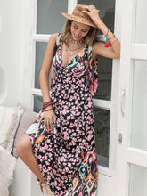 Load image into Gallery viewer, Printed Plunge Mixed Pattern Floral Ikat Sleeveless Midi Dress