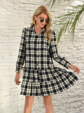 Load image into Gallery viewer, Ruffle Hem Plaid Button Down Long Sleeve Dress