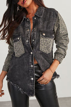 Load image into Gallery viewer, Raw Hem Leopard Snap Down Denim Jacket