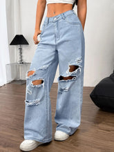 Load image into Gallery viewer, Distressed Wide Leg Jeans with Pockets