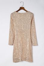 Load image into Gallery viewer, Sequin Knot Round Neck Long Sleeve Mini Dress