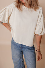 Load image into Gallery viewer, Pearl Detail Round Neck Half Sleeve Blouse