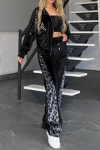 Load image into Gallery viewer, Full Size Collared Neck Leopard Zip Up Top and Pants Set Plus Size