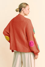 Load image into Gallery viewer, Davi &amp; Dani Fuzzy Smile Open Front Long Sleeve Cardigan