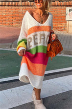 Load image into Gallery viewer, Color Block V-Neck Long Sleeve Sweater Dress