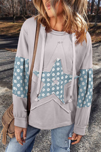 Floral Patchwork Star Pattern Drawstring Hoodie