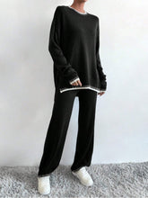 Load image into Gallery viewer, Side Slit Contrast Trim Round Neck Top and Pants Sweater Set