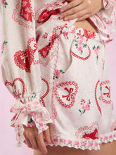 Load image into Gallery viewer, Valentine’s Day Lace Detail Heart Print Collared Neck Top and Shorts Lounge Set